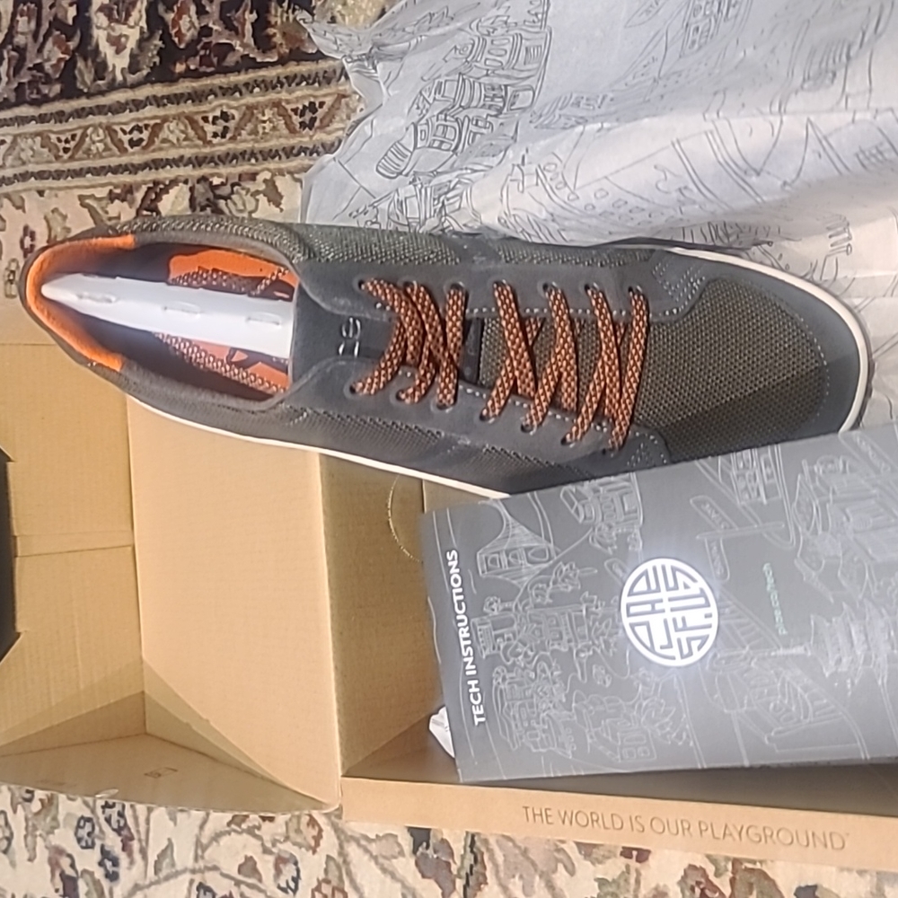Plae Prospect Dragon Scales Olive Orange Suede Sneakers Women's Size 8.5 Mens 7
